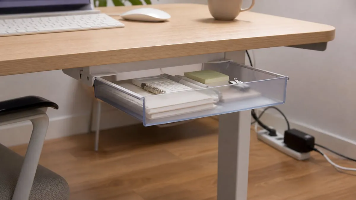 Light desk items in the drawer with heavier power gear kept outside