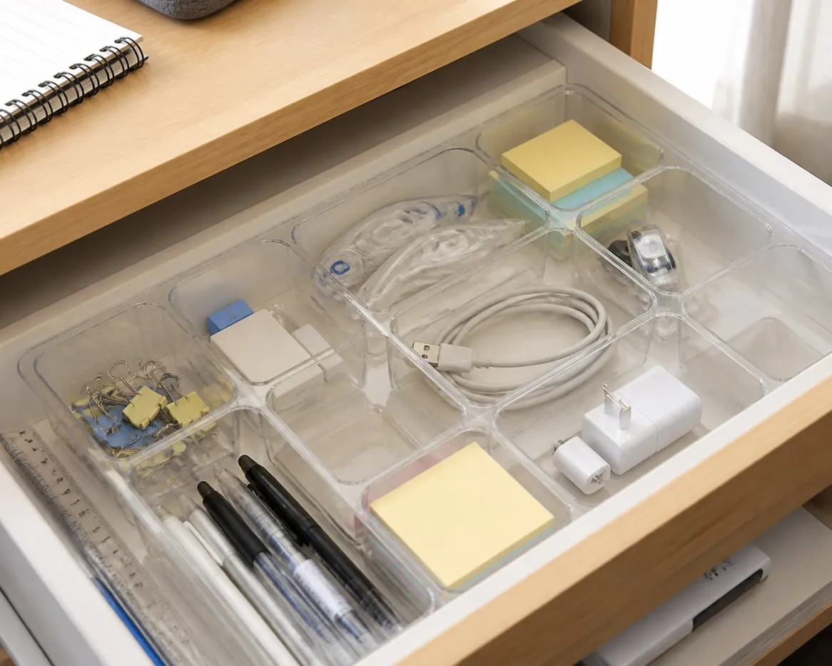 Checking clear organizer compartment sizes