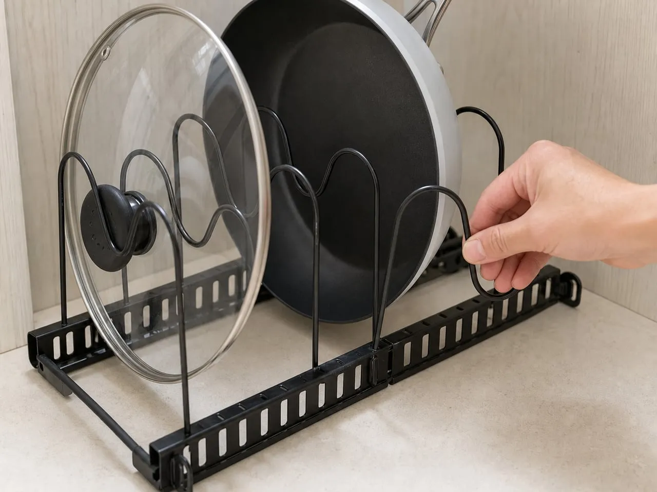 Moving a U-shaped divider into another slot on the black rack