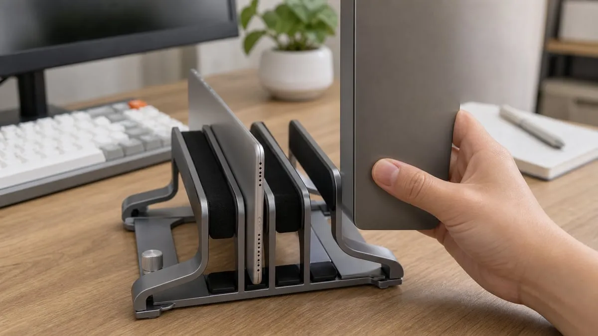Checking laptop thickness against the open slot before inserting it