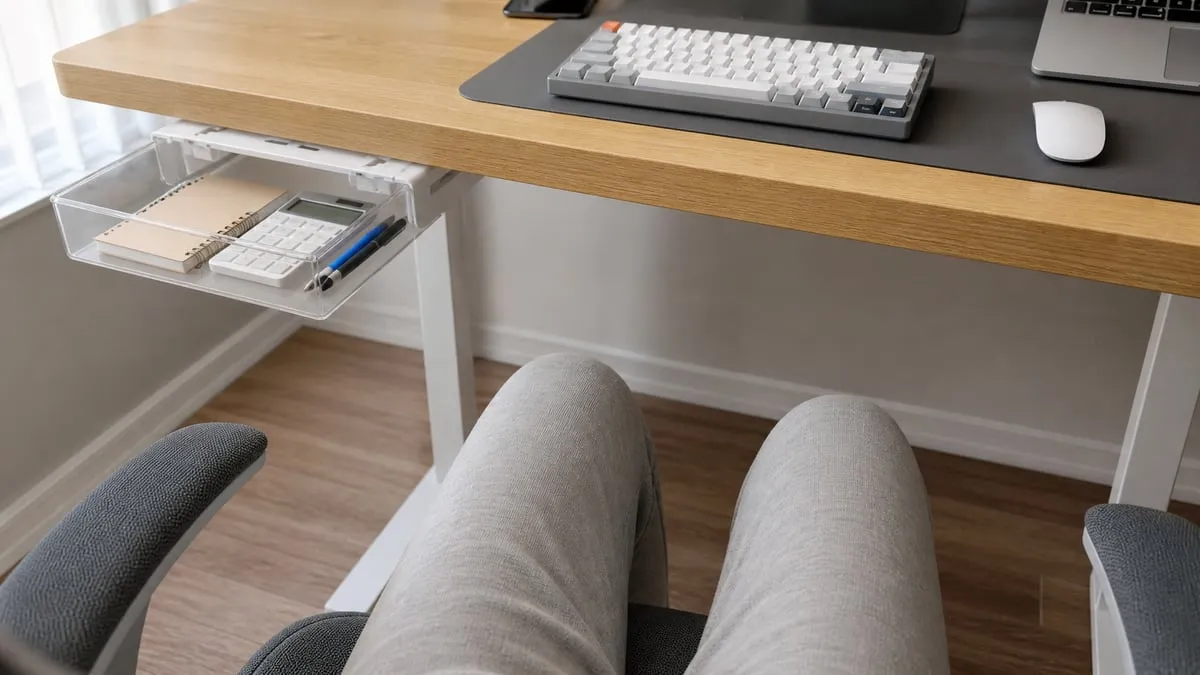 A side-mounted drawer leaving the middle knee area open