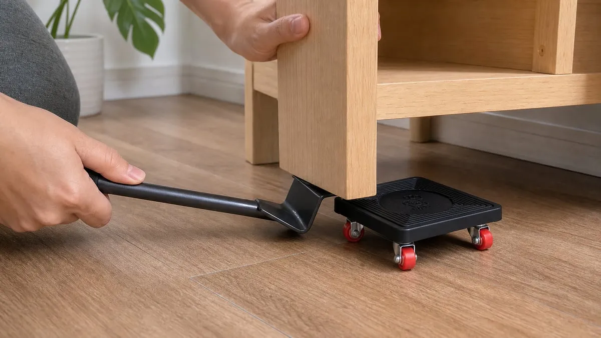 Using the lifter lever to create a narrow gap under a small table leg