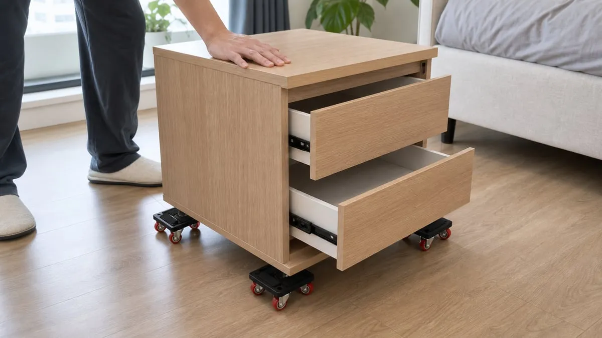 A small emptied drawer unit being moved a short distance