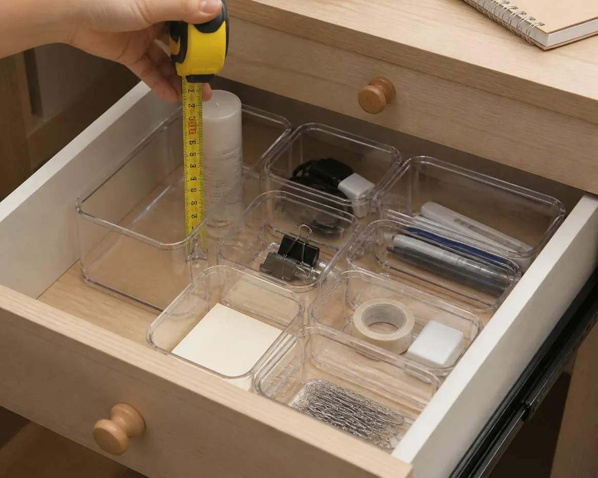 Stacked clear organizers and plastic limits